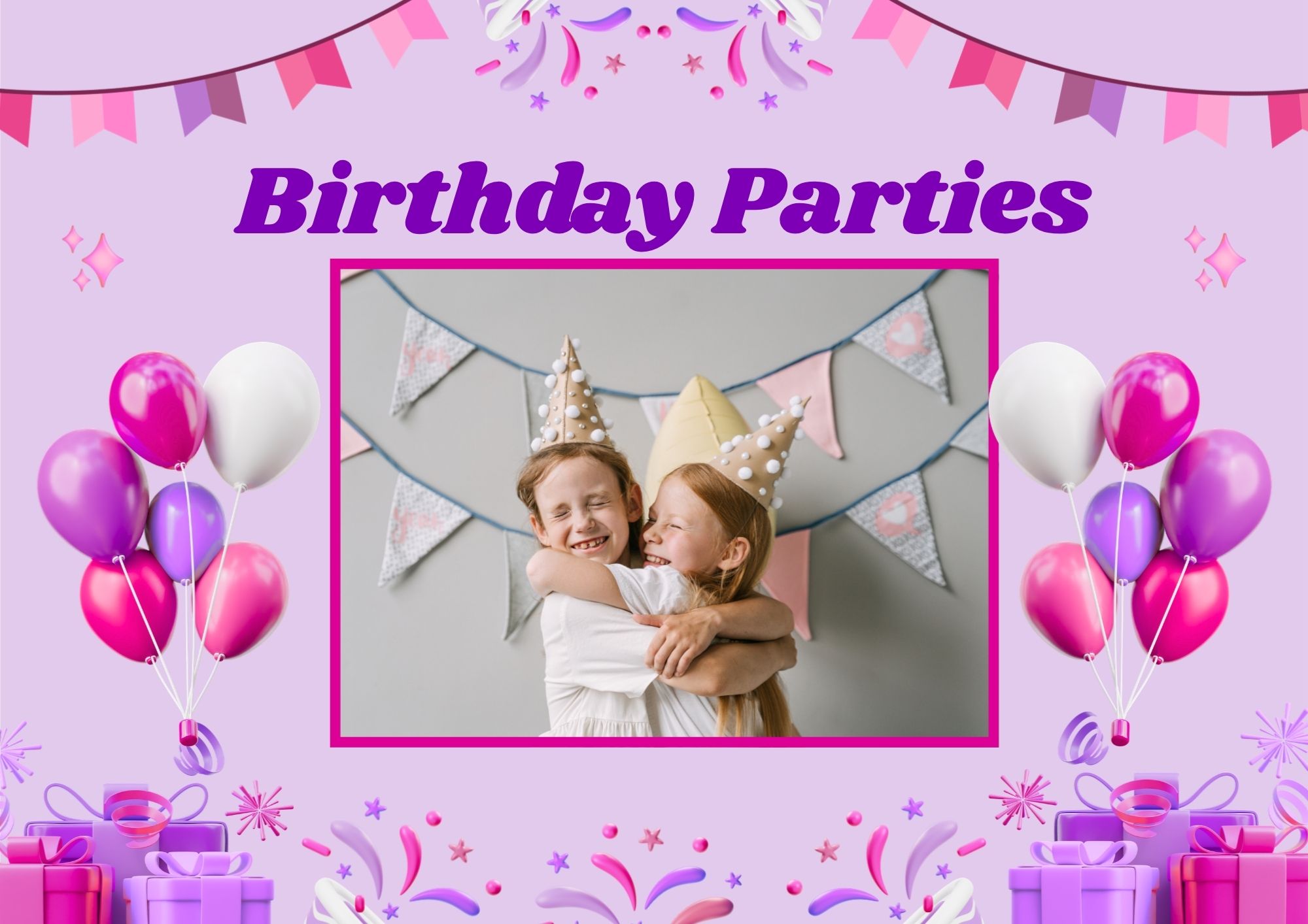 Pink and Purple Simple Happy Birthday A4 Landscape